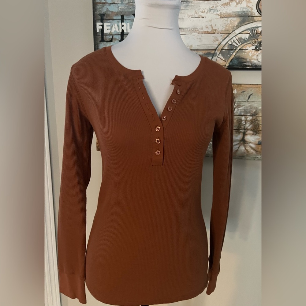 Waffle Knit Long Sleeve Henley Active Basic Brand